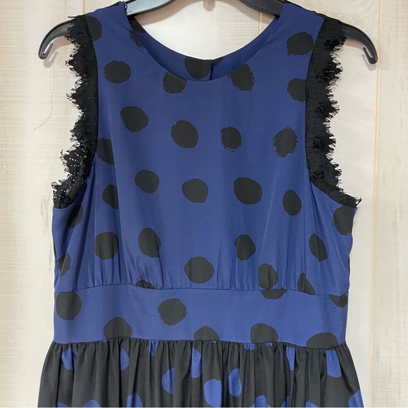 Corey Lynn Calter Black Navy Polka Dot Sleeveless Pocket Dress Lace Trim, Sz 10 - Picture 7 of 10